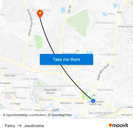 Patny to Jeedimetla map
