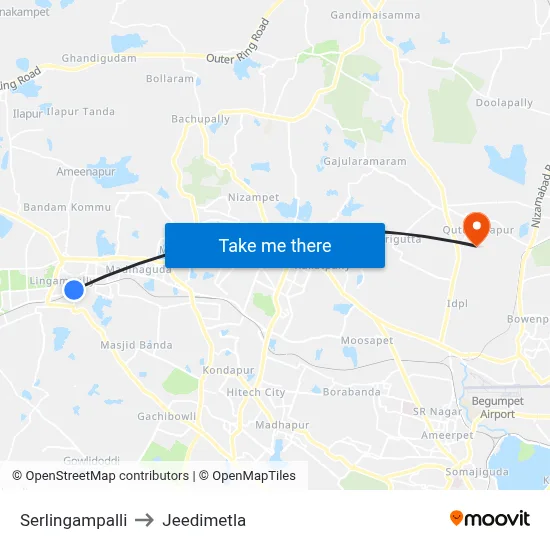 Serlingampalli to Jeedimetla map