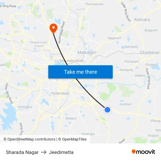 Sharada Nagar to Jeedimetla map