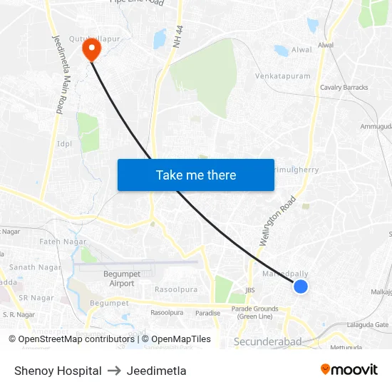Shenoy Hospital to Jeedimetla map