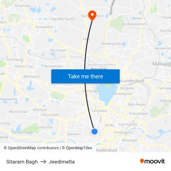 Sitaram Bagh to Jeedimetla map