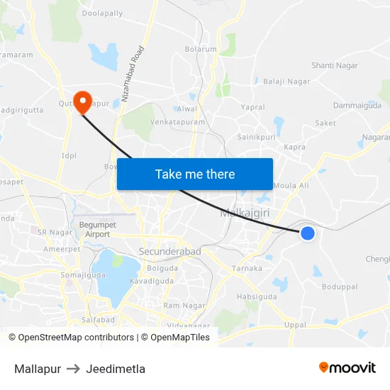 Mallapur to Jeedimetla map