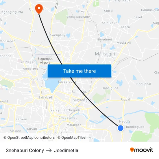 Snehapuri Colony to Jeedimetla map