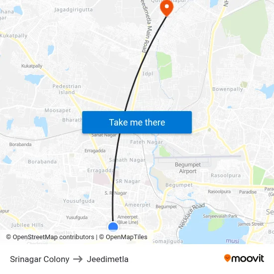 Srinagar Colony to Jeedimetla map