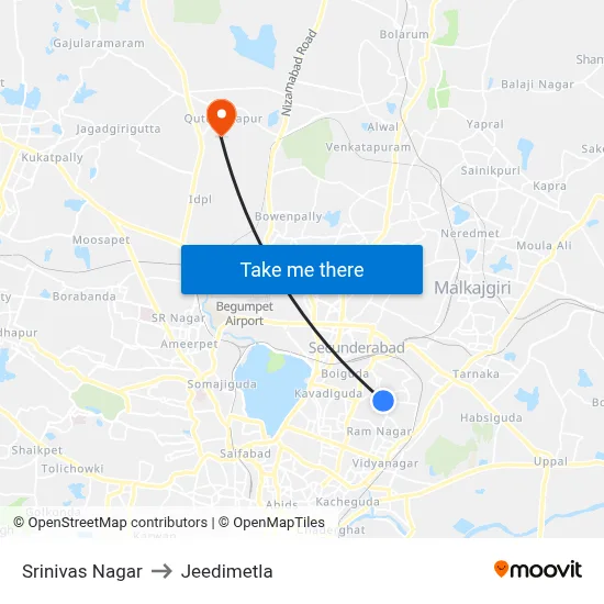 Srinivas Nagar to Jeedimetla map