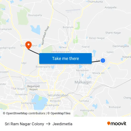 Sri Ram Nagar Colony to Jeedimetla map
