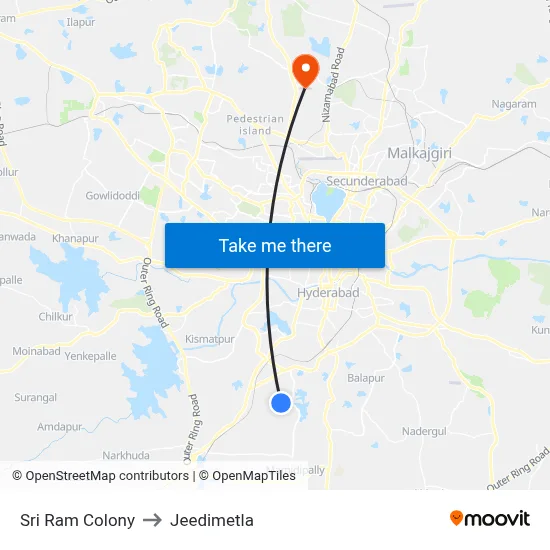 Sri Ram Colony to Jeedimetla map
