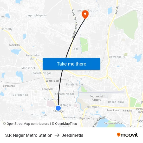 S.R Nagar Metro Station to Jeedimetla map
