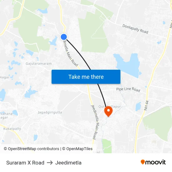 Suraram X Road to Jeedimetla map