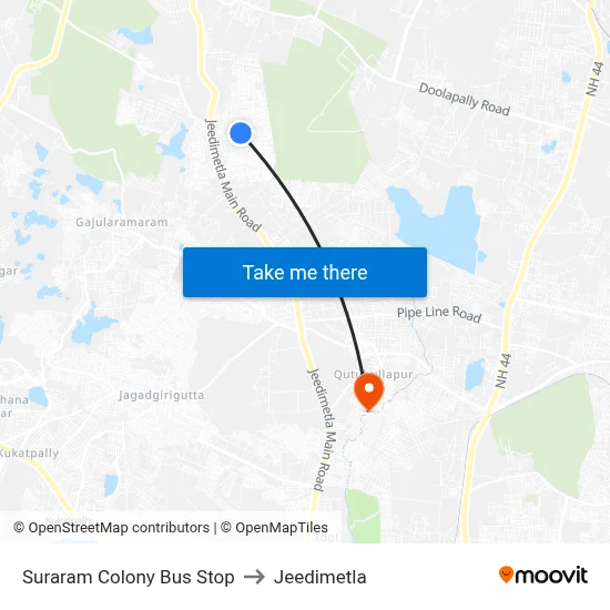 Suraram Colony Bus Stop to Jeedimetla map