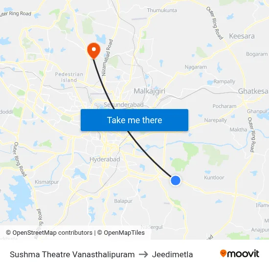 Sushma Theatre Vanasthalipuram to Jeedimetla map
