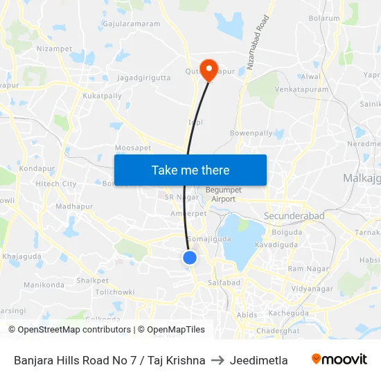 Banjara Hills Road No 7 / Taj Krishna to Jeedimetla map