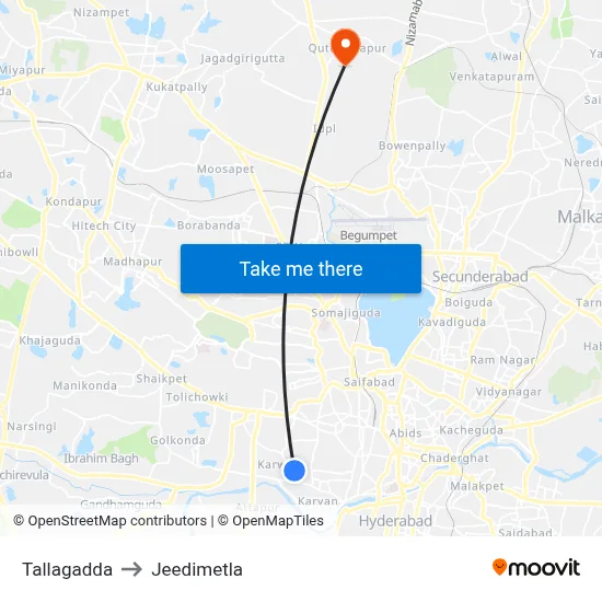 Tallagadda to Jeedimetla map