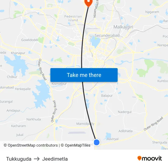 Tukkuguda to Jeedimetla map