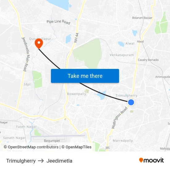 Trimulgherry to Jeedimetla map