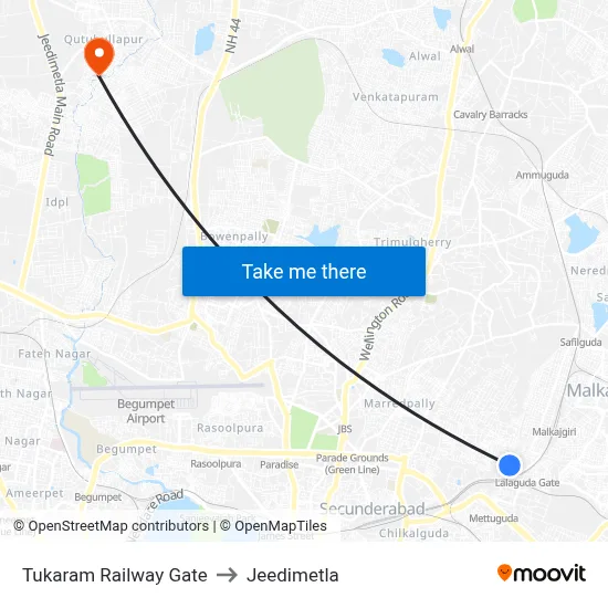 Tukaram Railway Gate to Jeedimetla map
