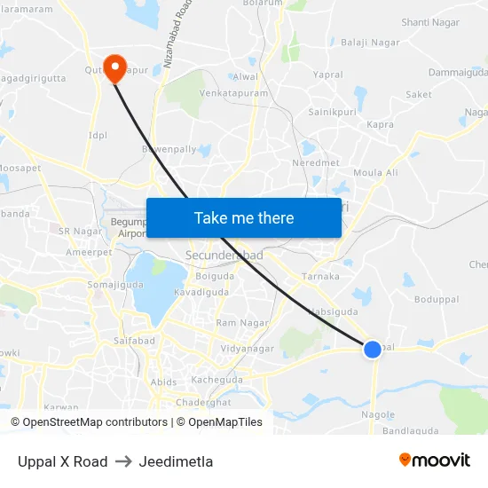 Uppal X Road to Jeedimetla map