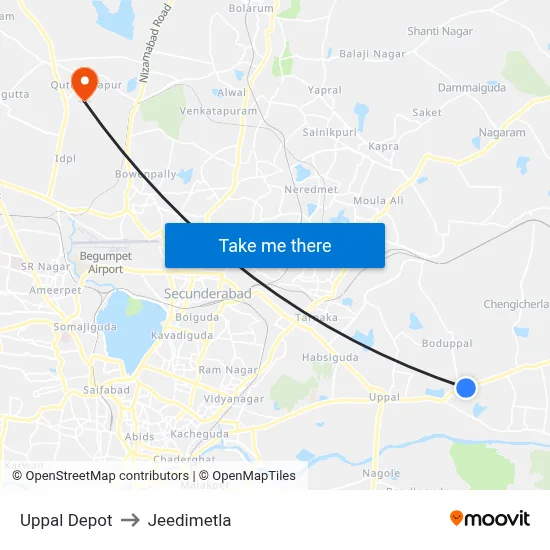 Uppal Depot to Jeedimetla map
