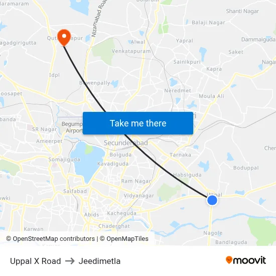 Uppal X Road to Jeedimetla map