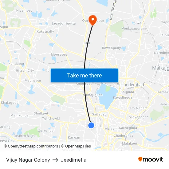 Vijay Nagar Colony to Jeedimetla map