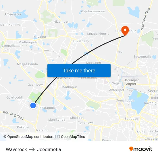 Waverock to Jeedimetla map