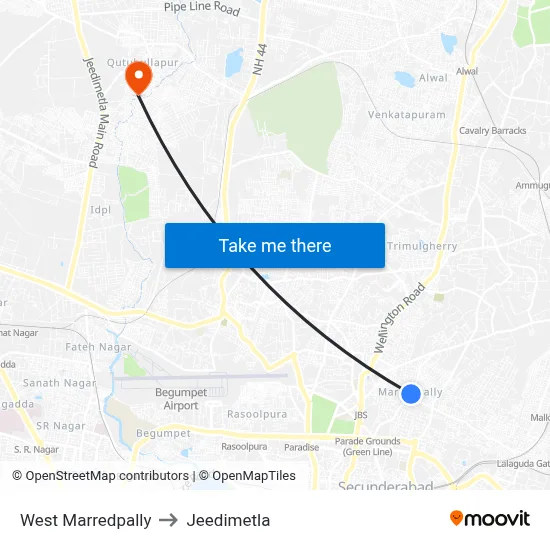 West Marredpally to Jeedimetla map