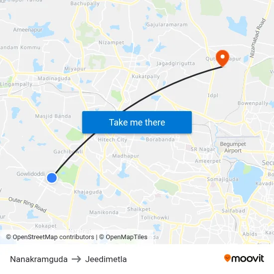 Nanakramguda to Jeedimetla map