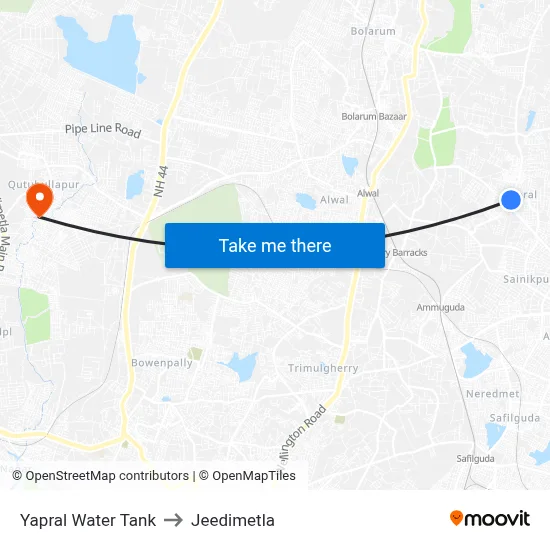 Yapral Water Tank to Jeedimetla map