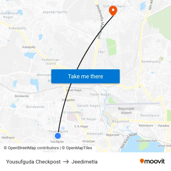 Yousufguda Checkpost to Jeedimetla map