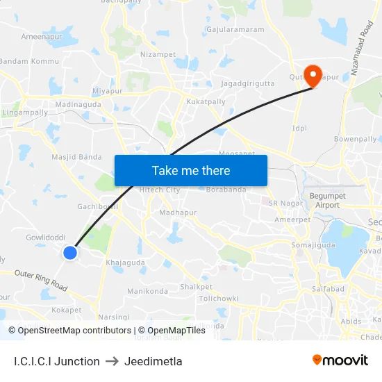 I.C.I.C.I Junction to Jeedimetla map