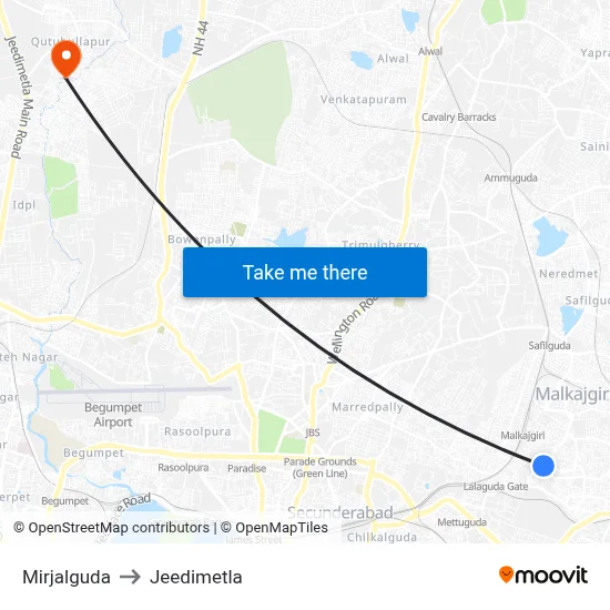 Mirjalguda to Jeedimetla map