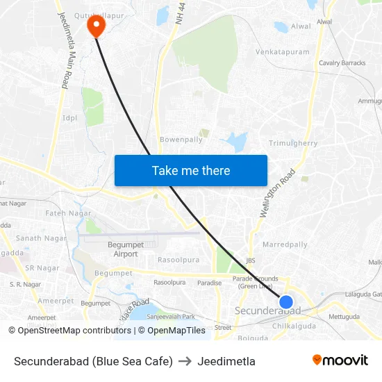 Secunderabad (Blue Sea Cafe) to Jeedimetla map