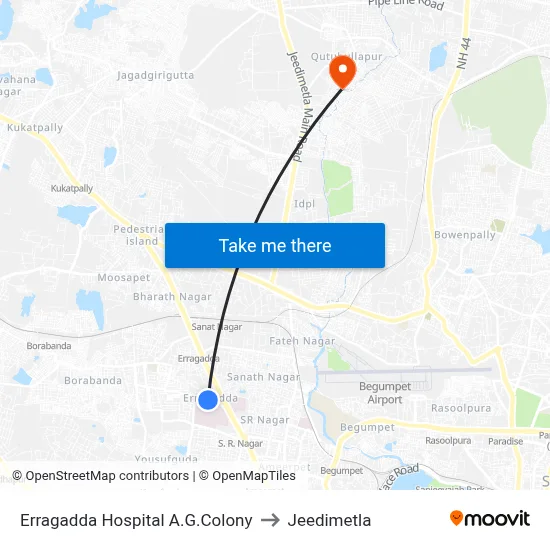 Erragadda Hospital A.G.Colony to Jeedimetla map