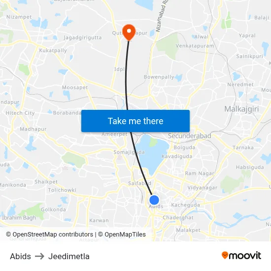 Abids to Jeedimetla map