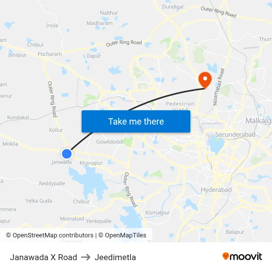 Janawada X Road to Jeedimetla map
