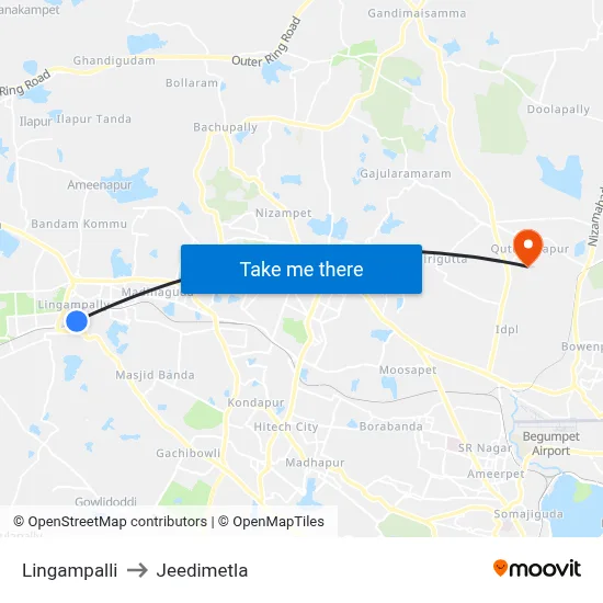 Lingampalli to Jeedimetla map