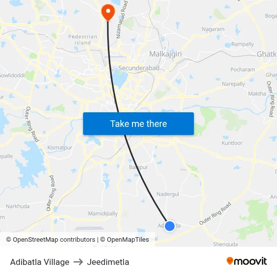 Adibatla Village to Jeedimetla map