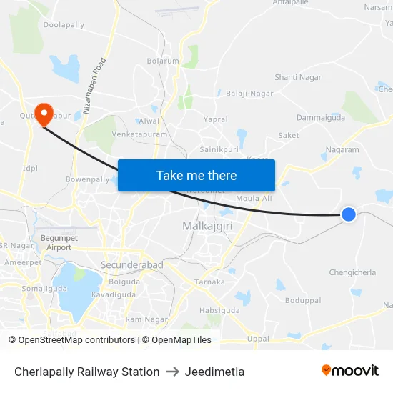 Cherlapally Railway Station to Jeedimetla map