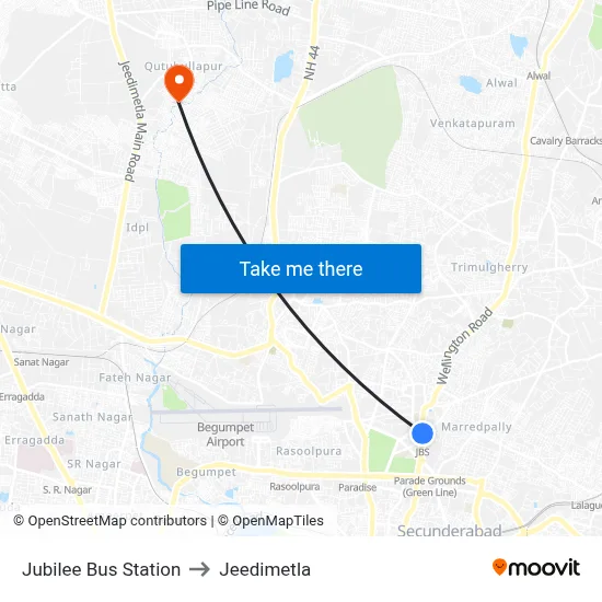 Jubilee Bus Station to Jeedimetla map