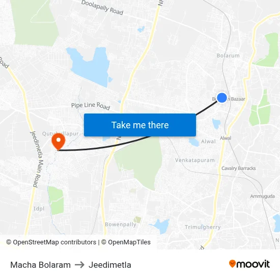 Macha Bolaram to Jeedimetla map