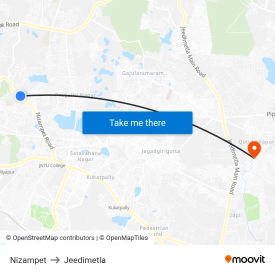 Nizampet to Jeedimetla map