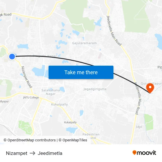 Nizampet to Jeedimetla map