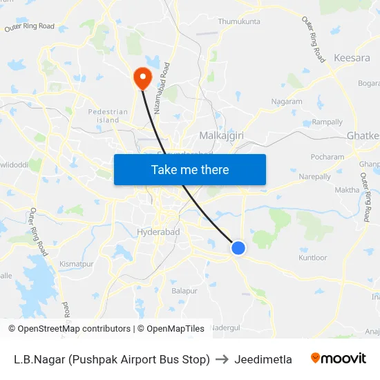 L.B.Nagar (Pushpak Airport Bus Stop) to Jeedimetla map