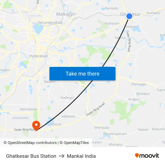Ghatkesar Bus Station to Mankal India map