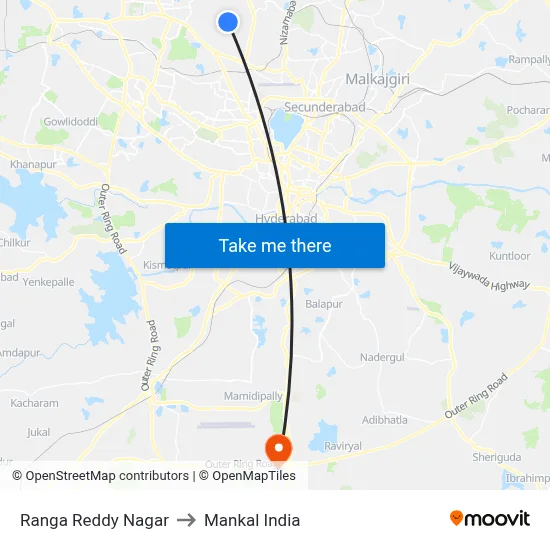 Ranga Reddy Nagar to Mankal India map