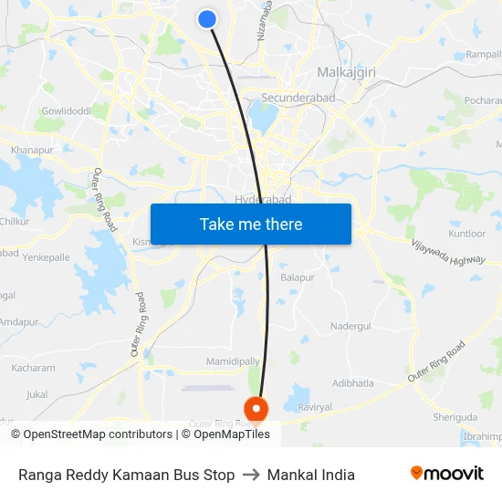 Ranga Reddy Kamaan Bus Stop to Mankal India map