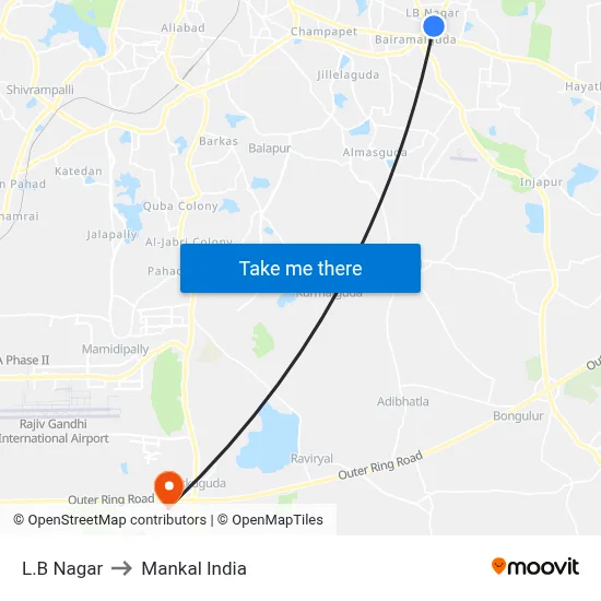 L.B Nagar to Mankal India map