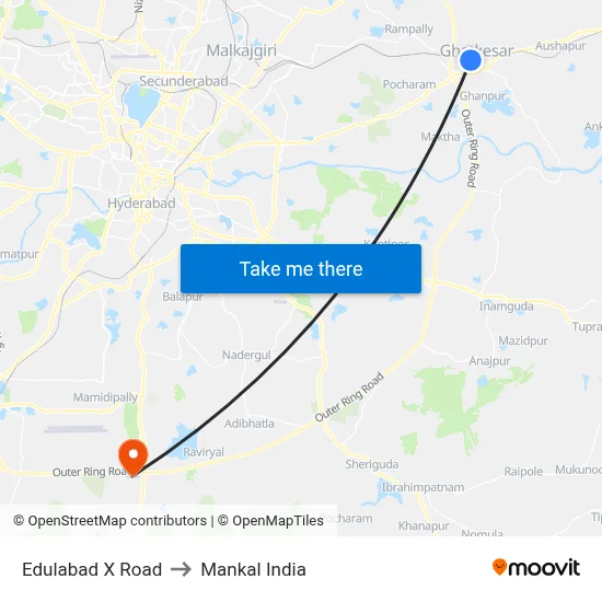 Edulabad X Road to Mankal India map