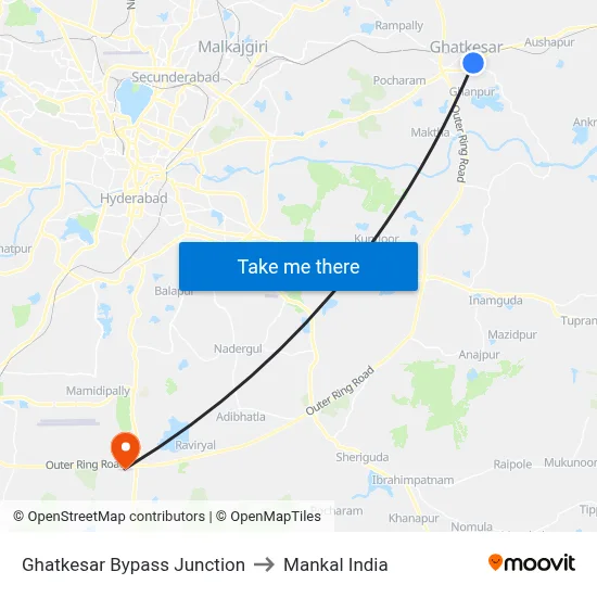 Ghatkesar Bypass Junction to Mankal India map