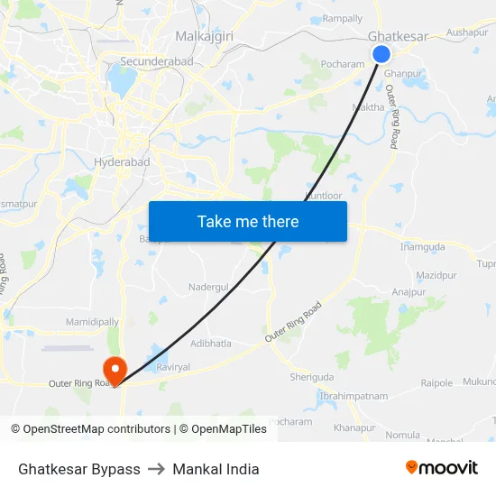 Ghatkesar Bypass to Mankal India map
